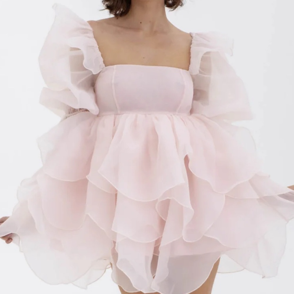 Selkie The Peach Skin Rose Petal Puff Dress